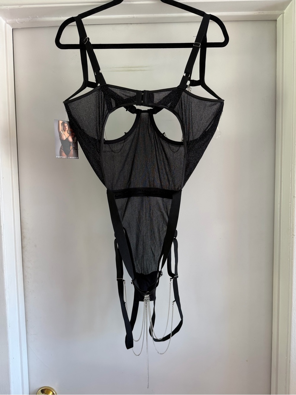Sheer Open Cup/Crotch Teddy with Chain Accents